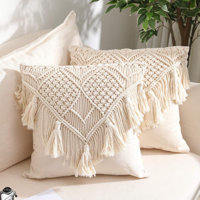 Handmade Cushion Covers | Boho Macrame Cotton Pillow Covers for Sofa & Bed