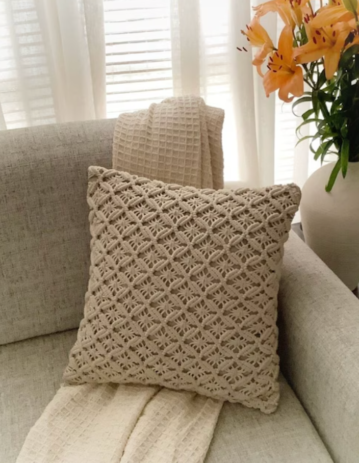 Handmade Cushion Covers | Macrame Cotton Throw Pillow Covers for Sofa & Bed