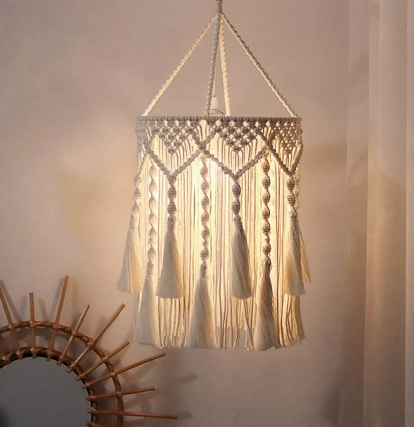 Handmade Macrame Hanging Lamp | Boho Cotton Pendant Light for Cozy Interiors