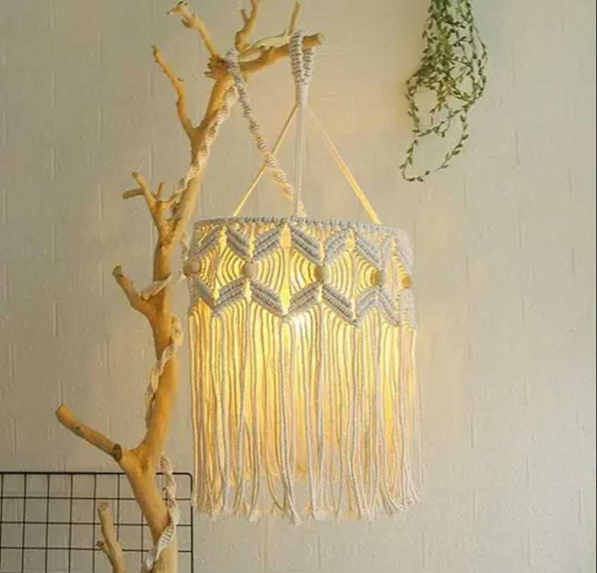 Handmade Macrame Hanging Lamp | Boho Pendant Light for Home Decor
