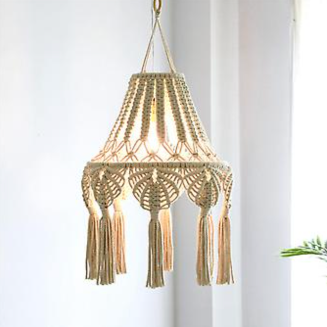 Handmade Macrame Hanging Lamp | Boho Pendant Light for Home Interiors