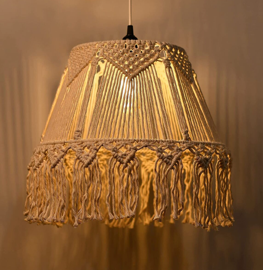 Handmade Macrame Hanging Lamp | 100% Cotton Boho Pendant Light