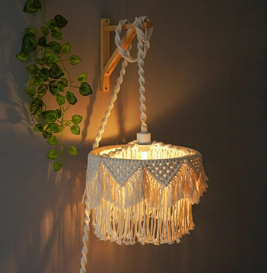 Handmade Hanging Lamp | Boho Macrame Pendant Light with Cotton Weave