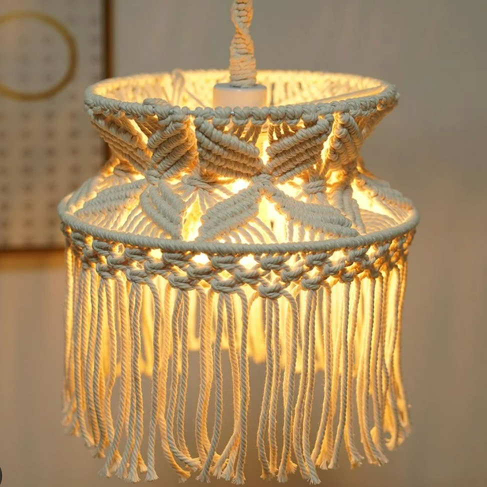 Handmade Macrame Hanging Lamp | Boho Cotton Pendant Light for Home Décor