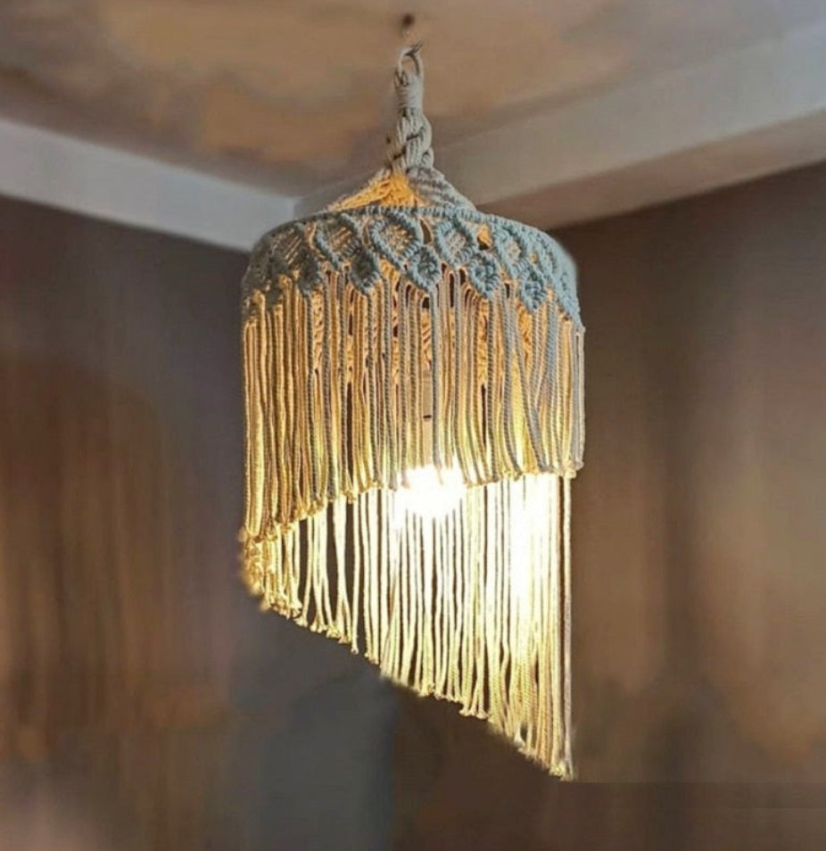 Handmade Macrame Hanging Lamp | Boho Cotton Ceiling Light