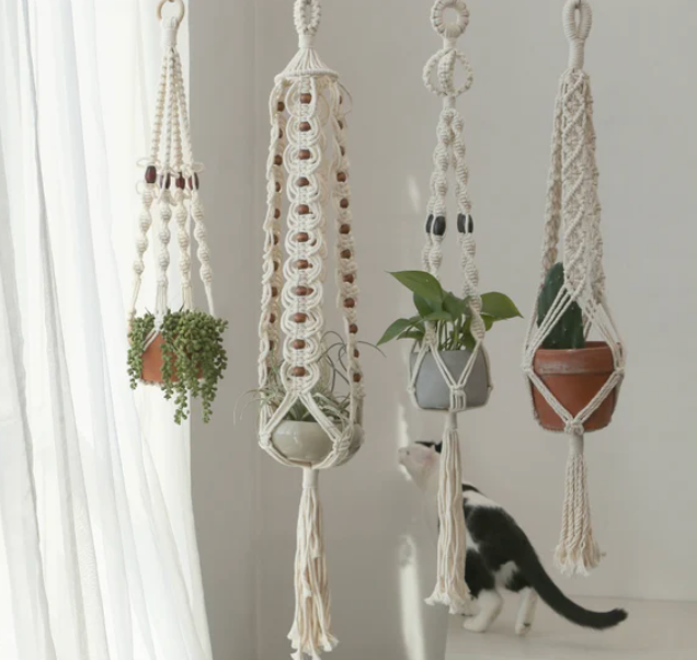 Handmade Plant Hanger | Macrame Hanging Planter for Indoor & Outdoor Use (Set Of 4)