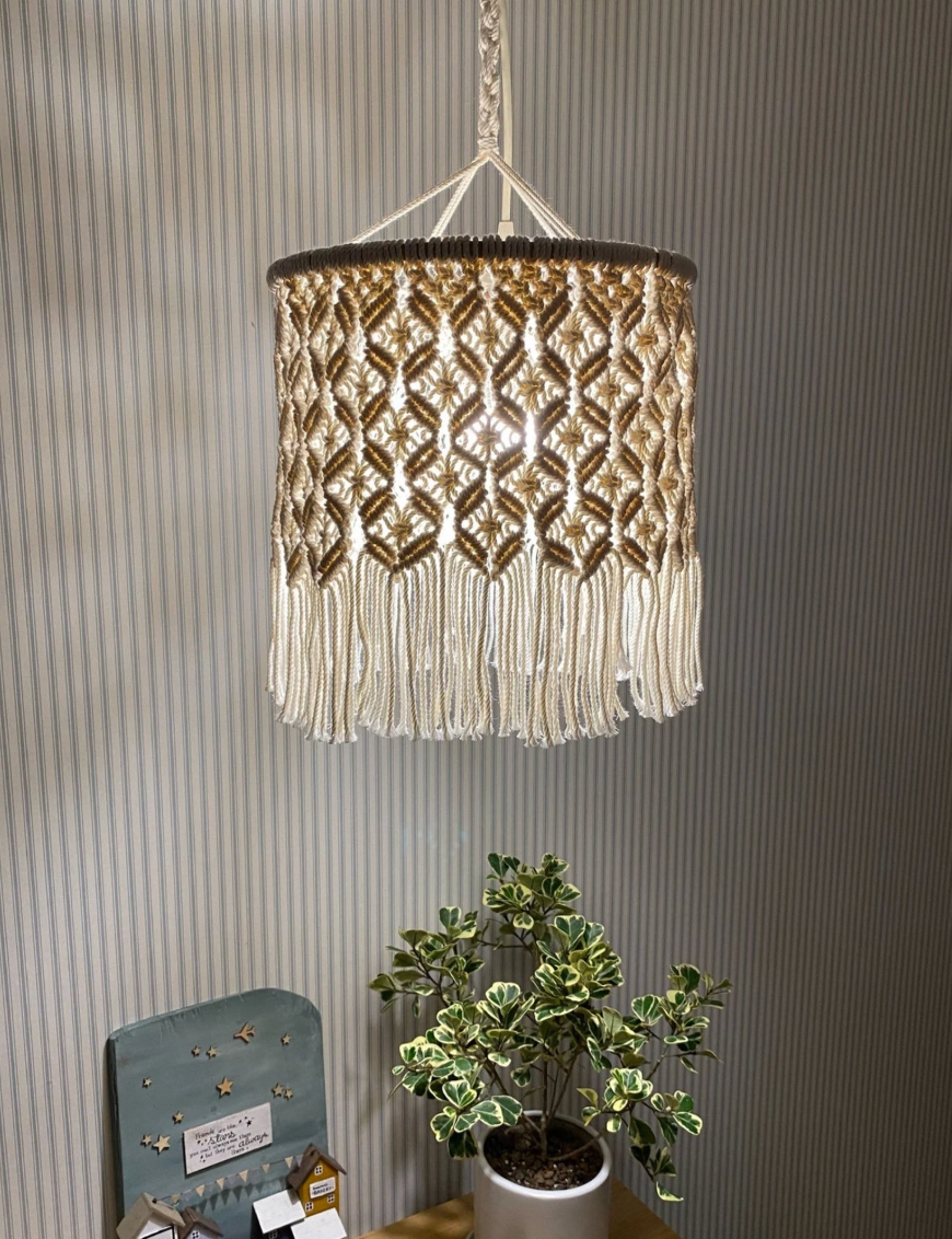 Handmade Boho Hanging Lamp | Macrame Ceiling Light for Ambient Decor