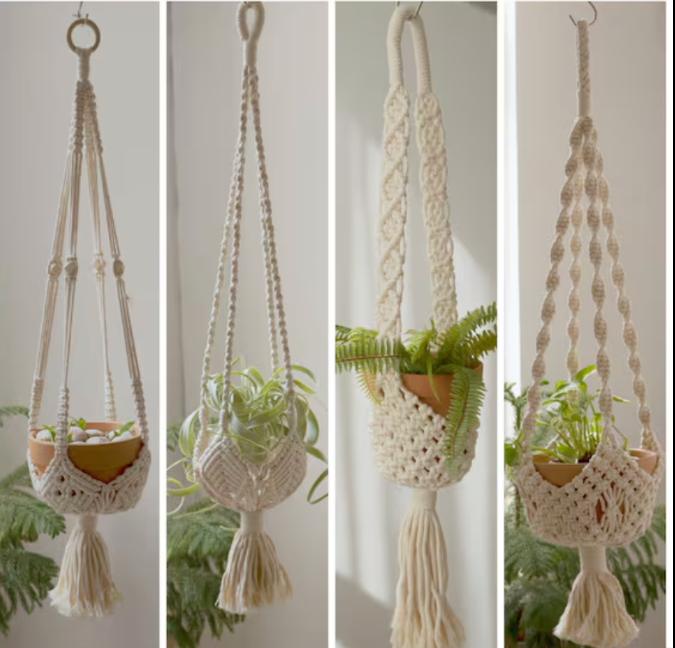 Handmade Plant Hanger | Macrame Hanging Planter for Indoor & Outdoor Use(Set of 4)