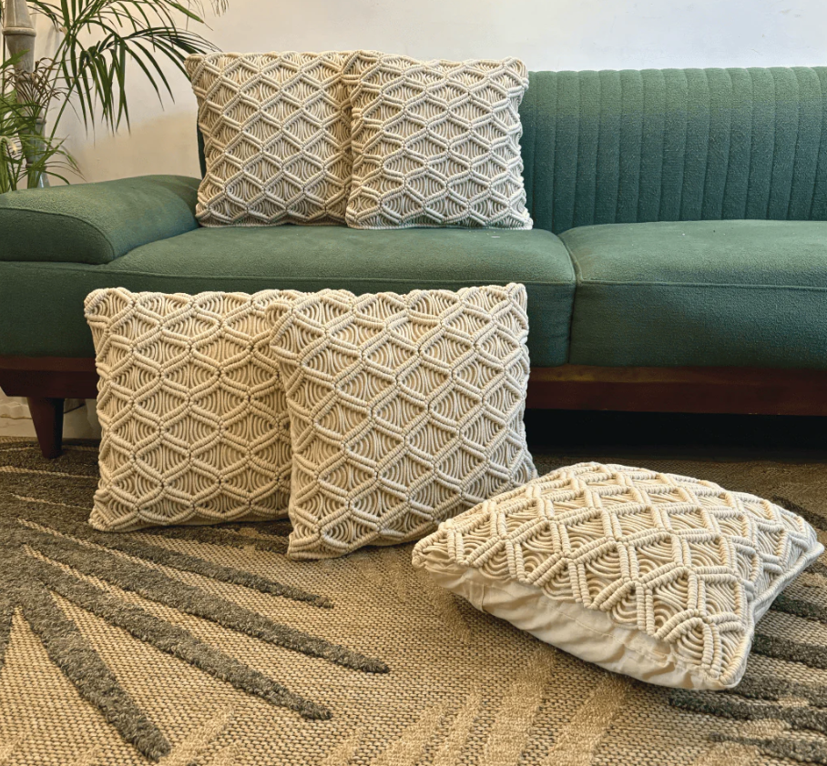 Handmade Cushion Covers | Boho Macrame Cotton Pillow Covers for Sofa & Home Décor