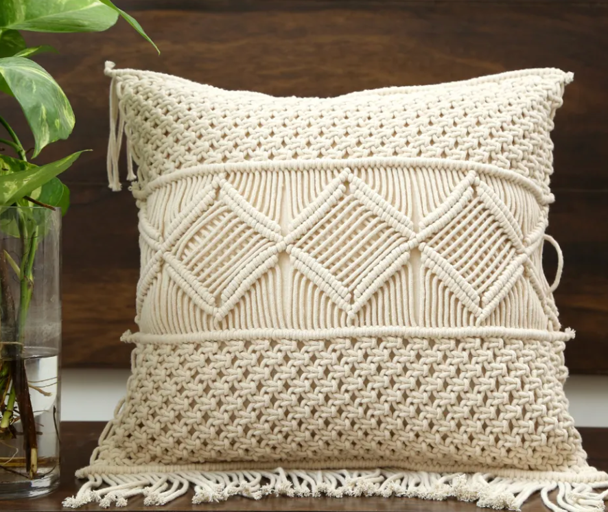 Handmade Cushion Covers | Macrame Cotton Throw Pillow Covers for Sofa & Bed