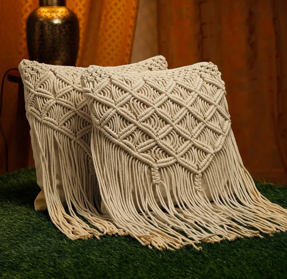 Handmade Cushion Covers | Macrame Decorative Cotton Covers for Sofa & Bedroom